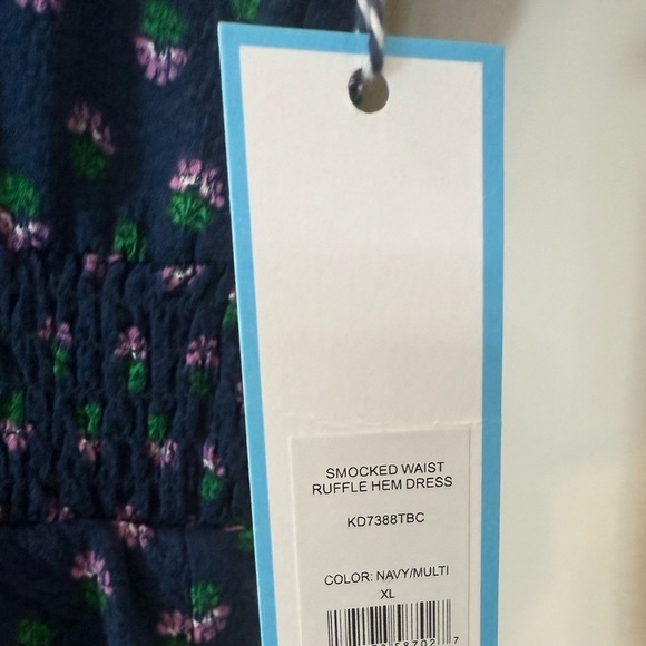 Draper James Smocked Waist Ruffle Hem Dress XL Blue Floral NEW - Picture 7 of 8